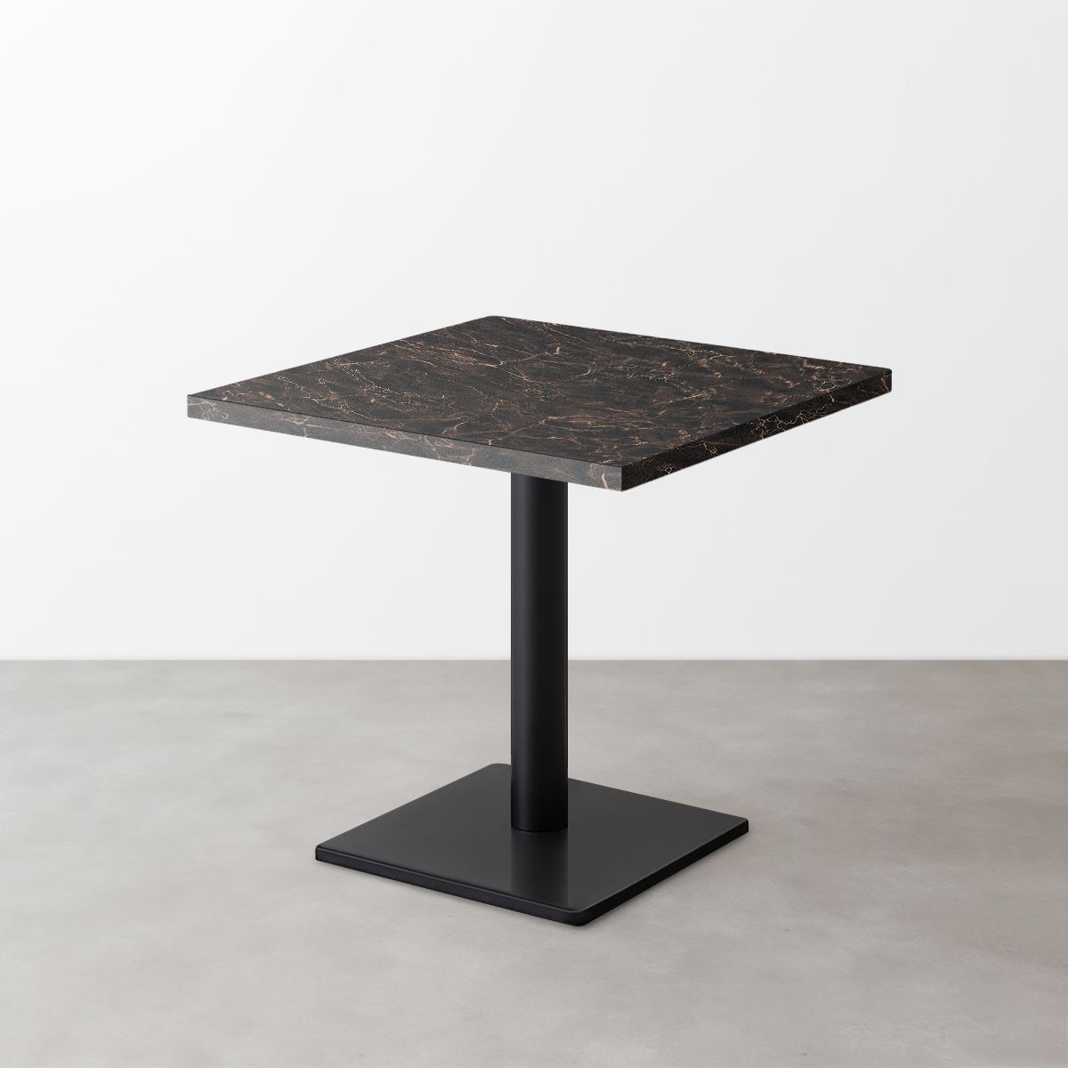 大理石柄スナックテーブル（D500）ダークマーブル（グロス）正方形ベース脚セット-画像1