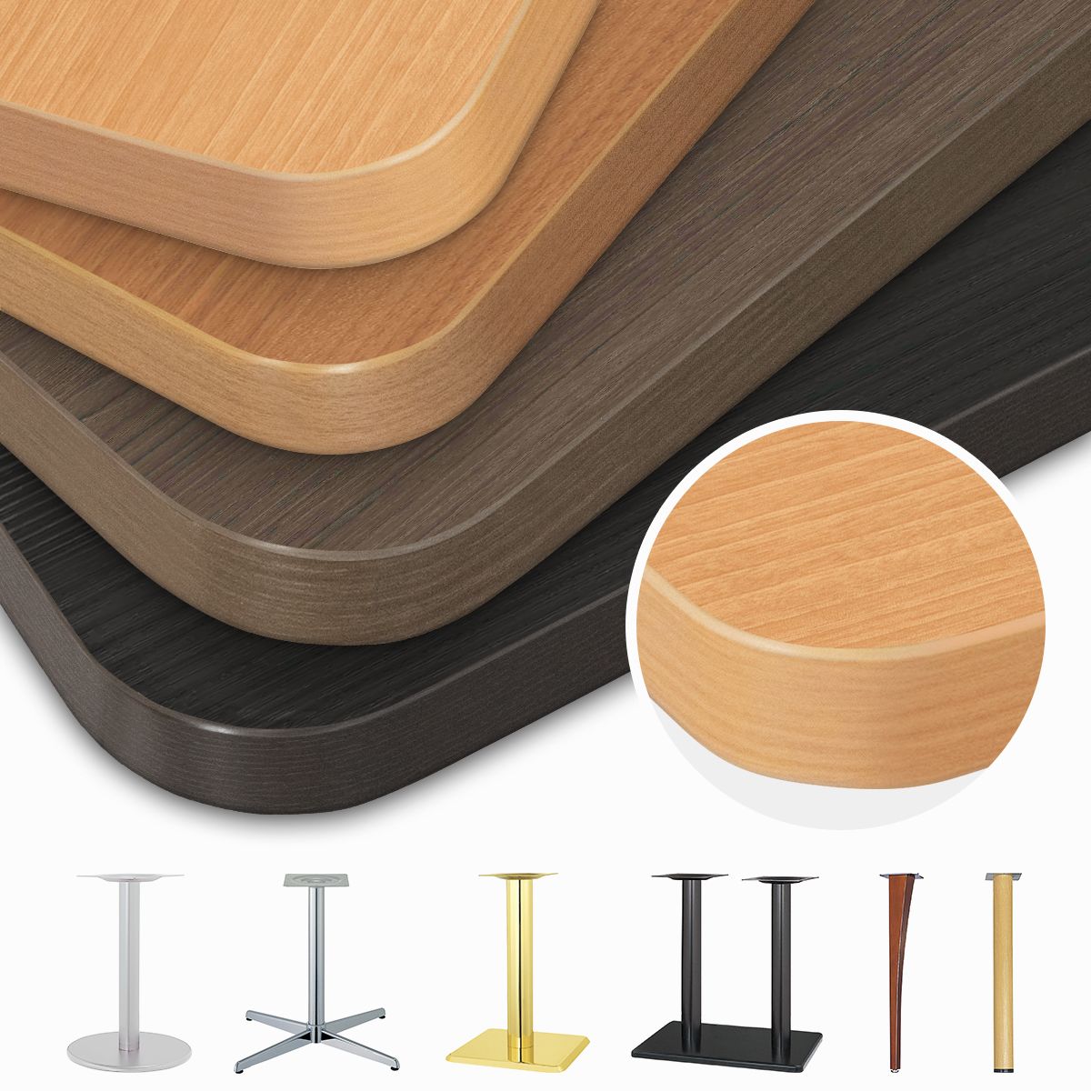 木目メラミンテーブル（樹脂エッジ・かど丸 40R）-画像1