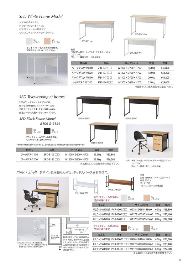 SFD サイドデスク ホワイトフレーム SFD-1245のカタログ画像-1