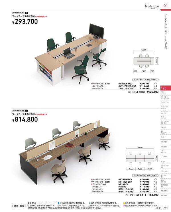 モルノート ワークテーブル 両面タイプ 連結型 D1400mmのカタログ画像-5