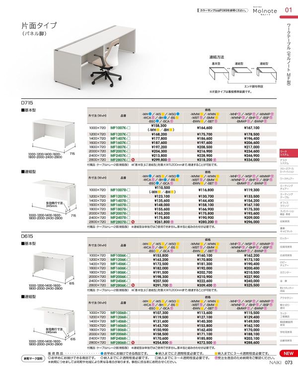 モルノート ワークテーブル 片面タイプ 連結型 D615mmのカタログ画像-1