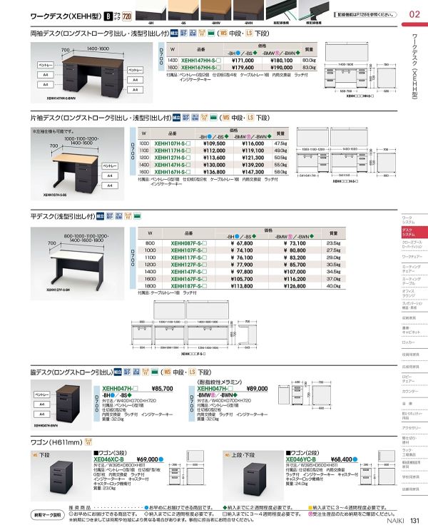 XEHH047H 脇デスク ロングストローク引出し ブラックのカタログ画像-1