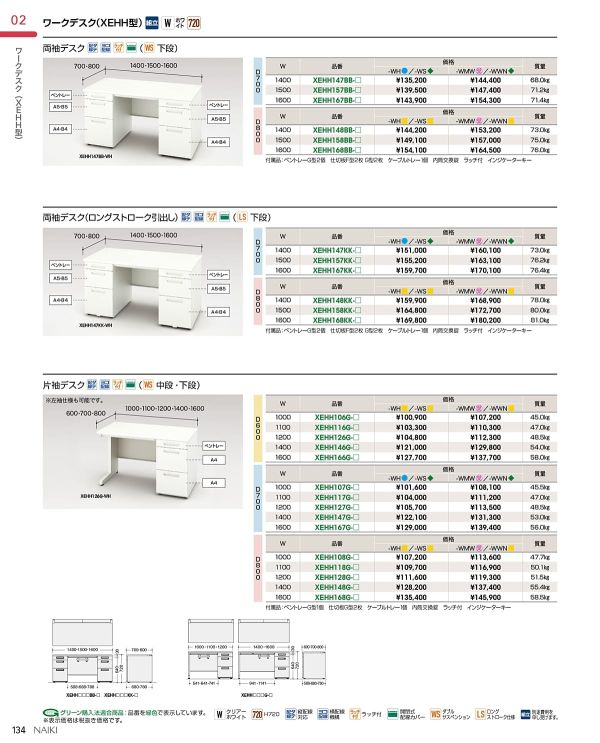 XEHH型 両袖デスク KKタイプ ホワイト D800のカタログ画像-1