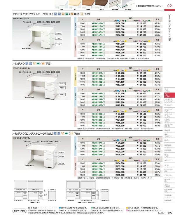 XEHH型 片袖デスク Bタイプ ホワイト D700のカタログ画像-1