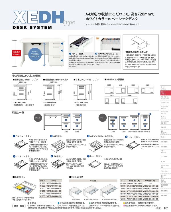 XEDH型 平デスク 引出付 D700のカタログ画像-2