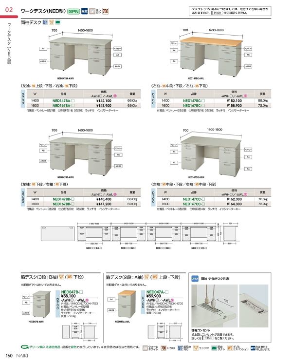 NED047B 脇デスク 3段のカタログ画像-1