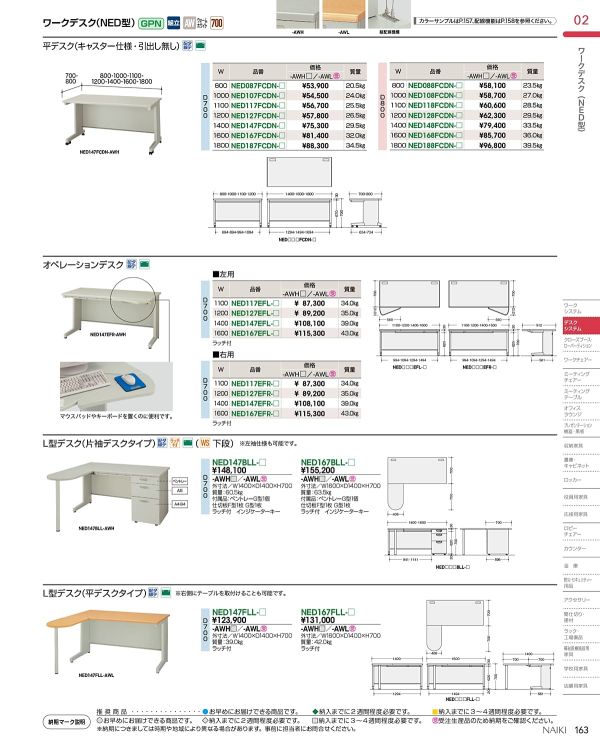 NED型 平デスク 引出無 D800 キャスター脚のカタログ画像-1