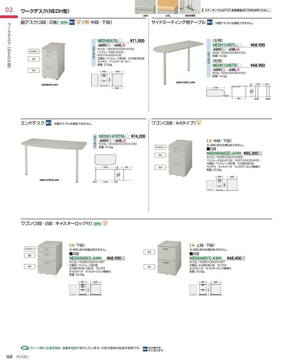 NED046SXC ワゴン 3段 キャスターロック付のカタログ画像-2