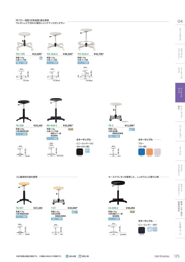 ブロー成型座クリーンチェア TCC-9LN-Z ガス昇降式のカタログ画像-1