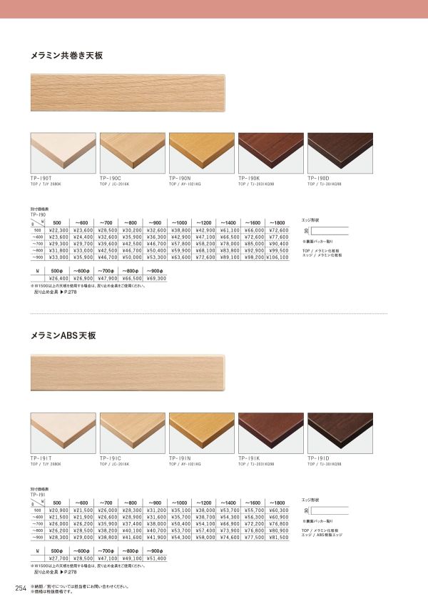 TP-190 メラミン化粧板天板 共巻きエッジのカタログ画像-1