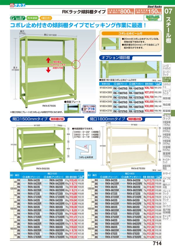 サカエ RKラック仕切りアーム付（連結） RKN-5483AR 175067