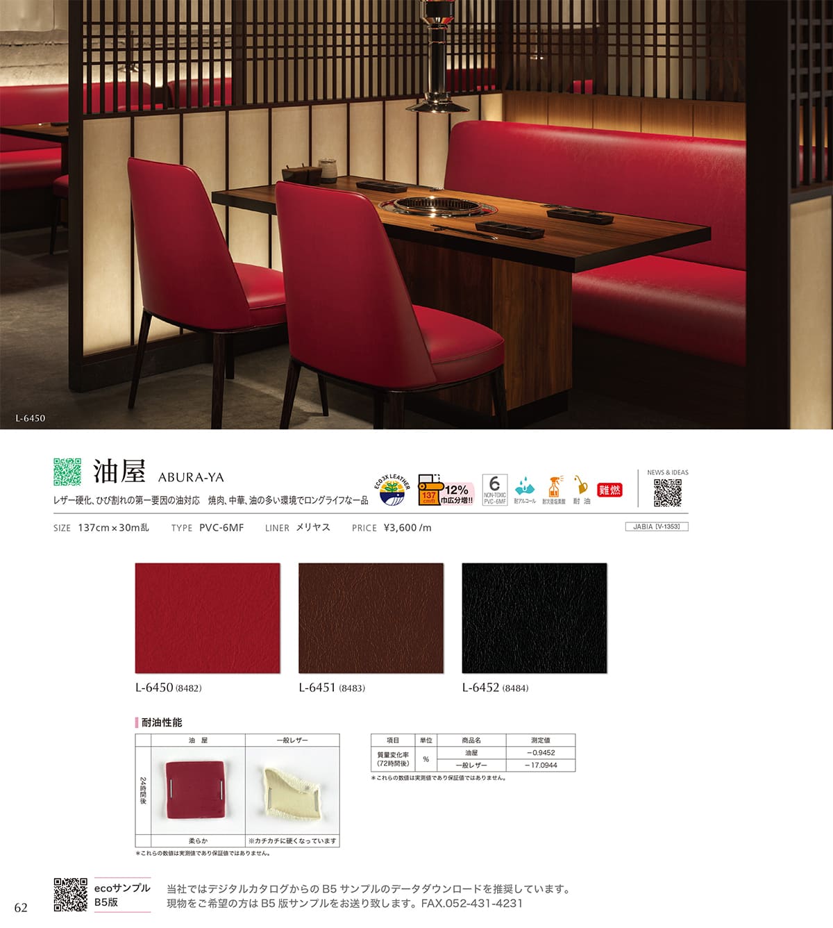 シンコール張地（レザー）SINCOL カタログ P62