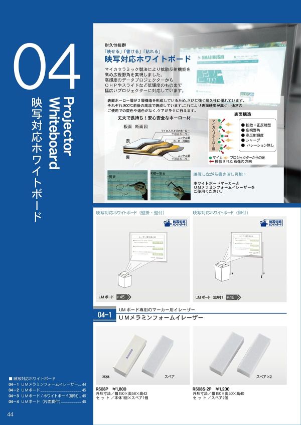 映写対応ホワイトボード片面脚付 UMボードのカタログ画像-2