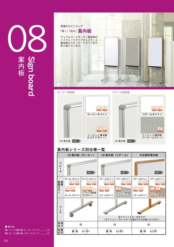 UD案内板(キャスター付)ホーローホワイト/ツーウェイ掲示板 Y8HKのカタログ画像-2