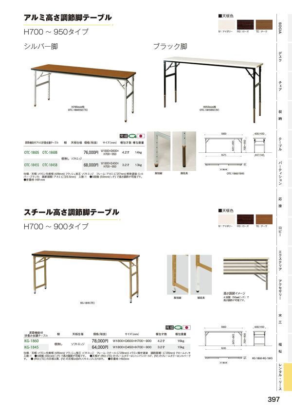 OTC アルミ高さ調節脚テーブルのカタログ画像-1