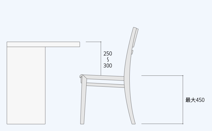 「ロータイプのカウンターに合うチェア」の図解