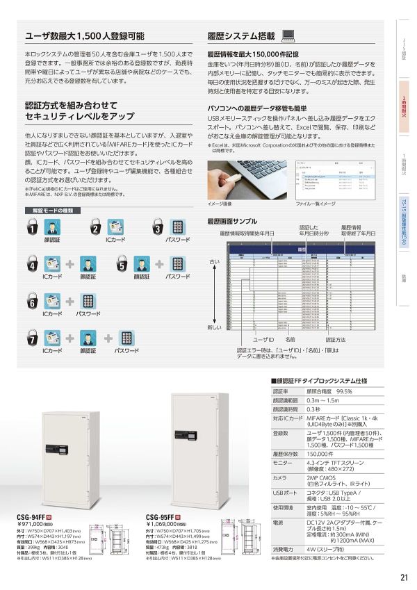 大型耐火金庫 CSG-92FF AI顔認証ロック式のカタログ画像-2