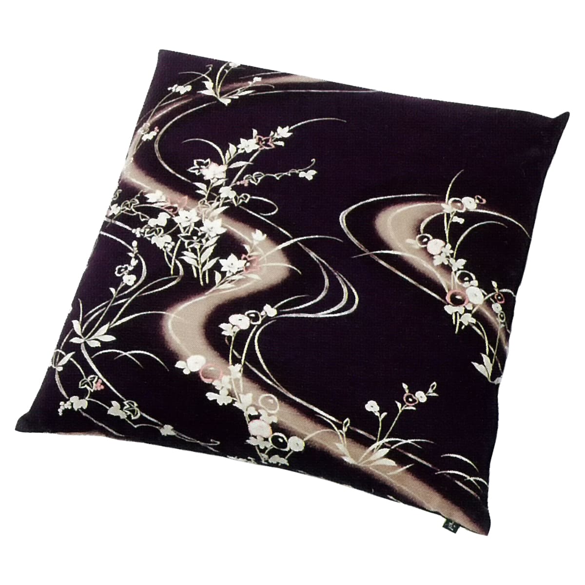 民芸 流水草花 座布団 59×63-画像1