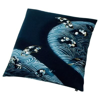 民芸 扇面と波 座布団 55×59