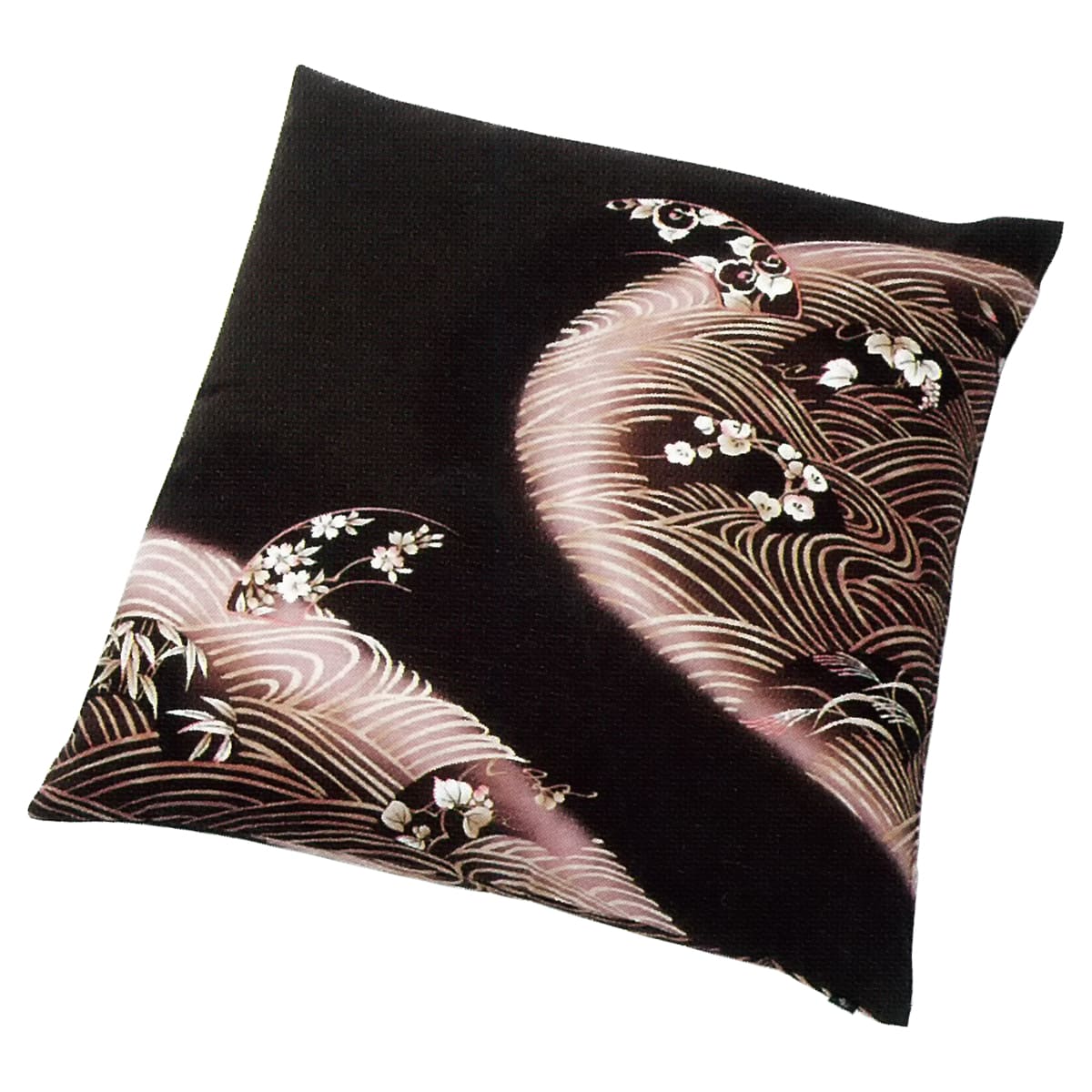 民芸 扇面と波 座布団 59×63-画像1