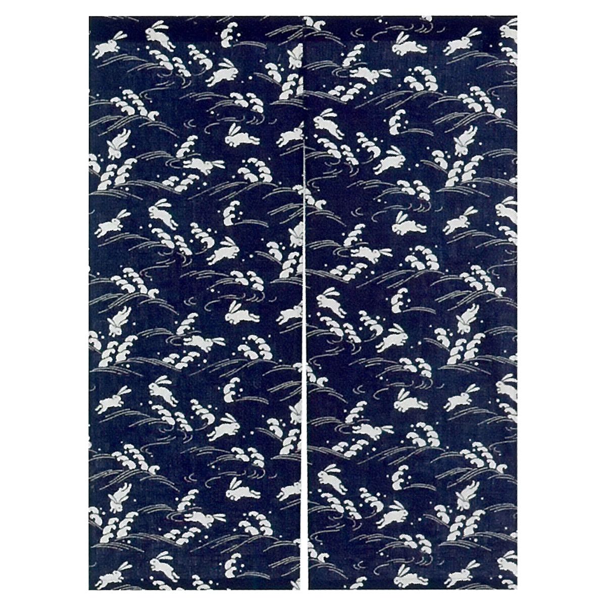 柄おぼろ のれん 波兎（紺） NOD8022BB-画像1