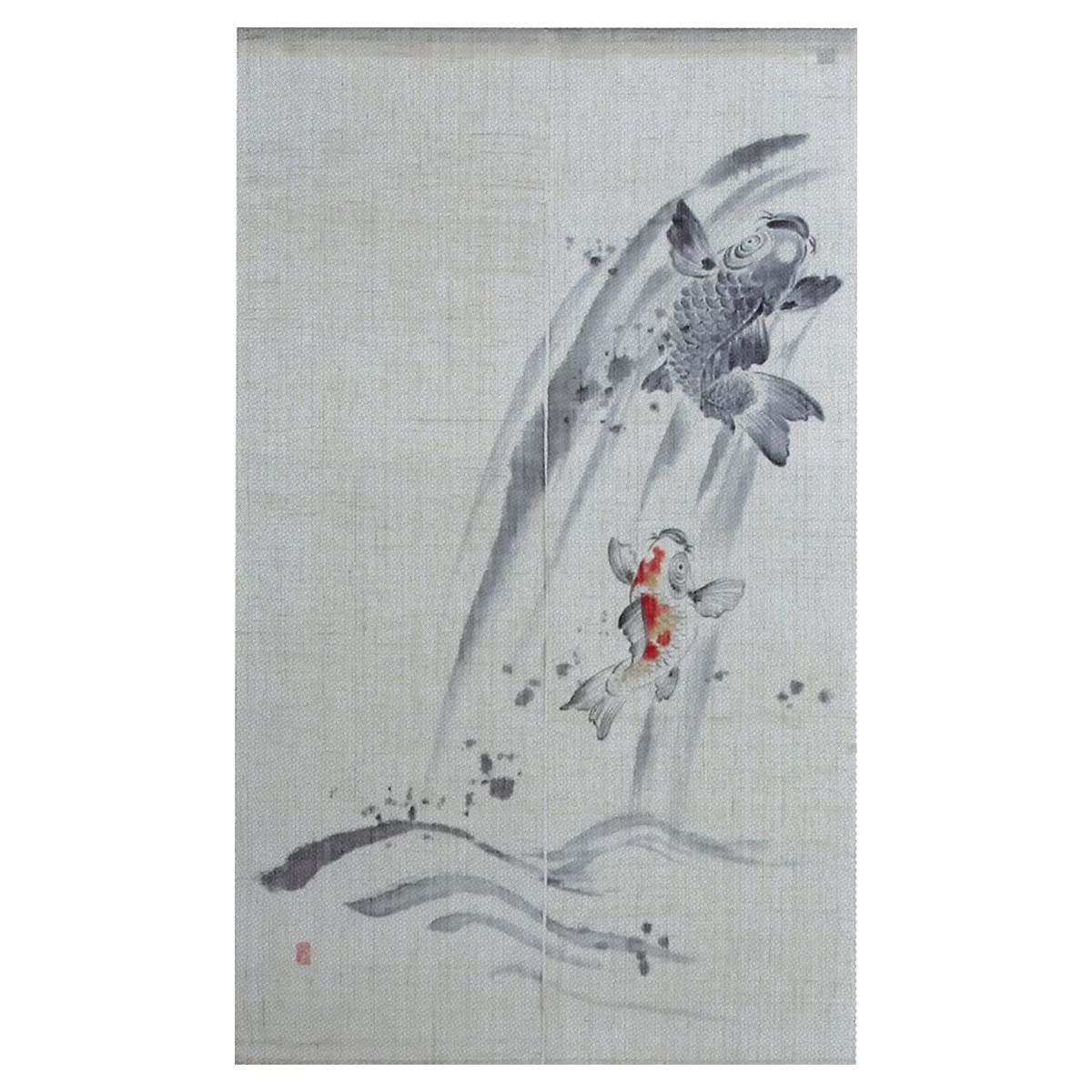 本麻 のれん 夫婦鯉-手描き（生成） NLH0016NK-画像1