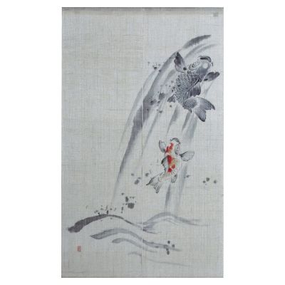 本麻 のれん 夫婦鯉-手描き（生成） NLH0016NK