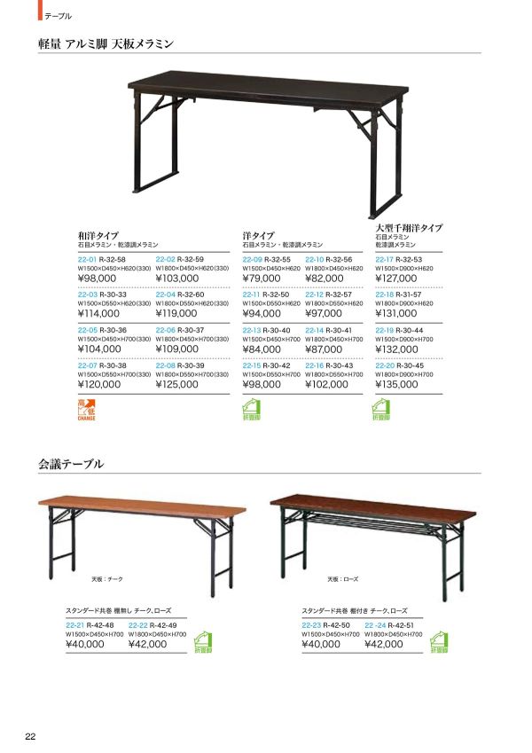 軽量 アルミ脚 天板メラミン 和洋タイプのカタログ画像-1
