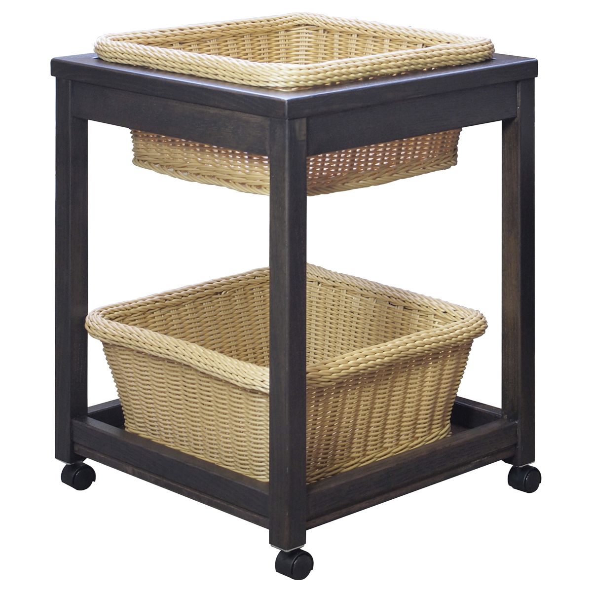 ランドリーワゴン 2段 木製 バスケット付 セット R-51-06-画像1